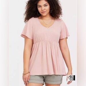 Pink Babydoll Challis Flutter Sleeve Top